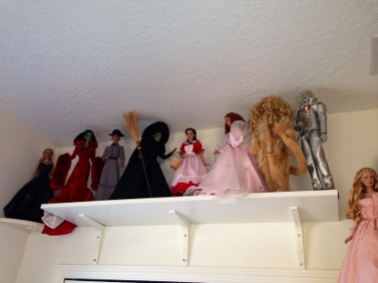 The shelf over the closet makes a great space for Dorothy and her friends.